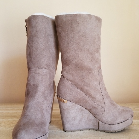 taupe mid calf boots